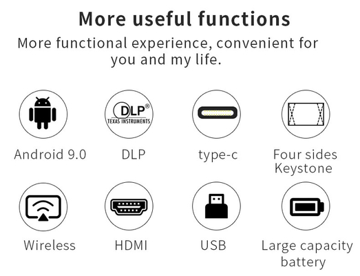 ミニS350 1080P フルHD DLP 4K 3D ホームシアター プロジェクター WIFI Android 9 内蔵バッテリー